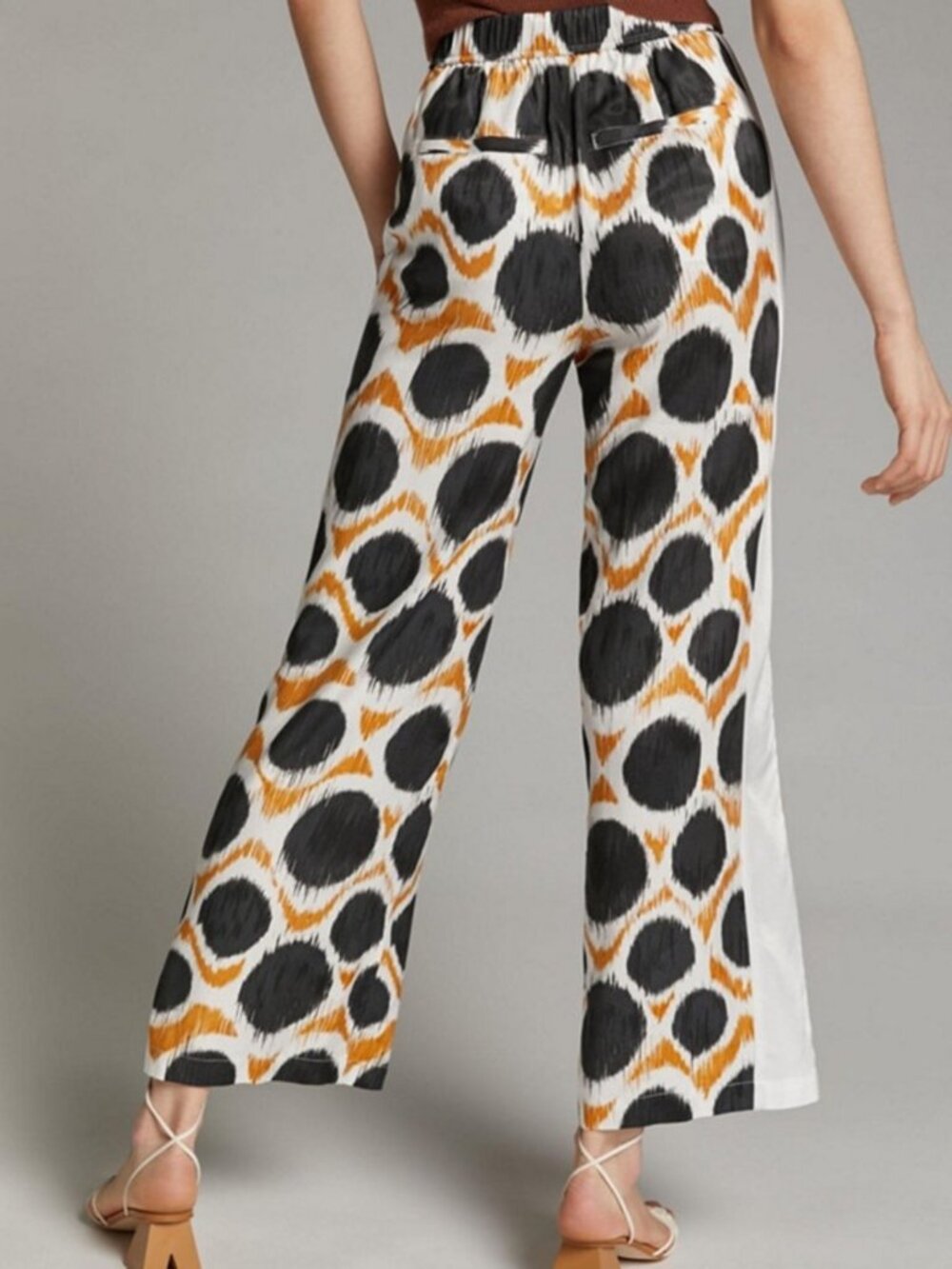 Maeve White Wide-Leg Pants with Black and Gold Circle Print - Picture 2 of 6